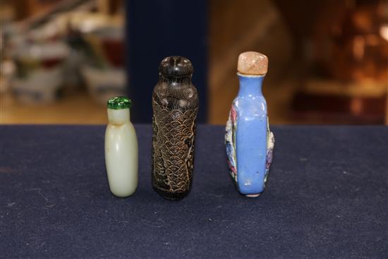 Three assorted Chinese snuff bottles tallest 9cm